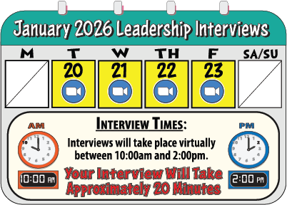 Calender for January 2026 with interview times and days.