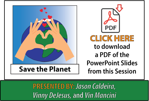 A cartoon drawing of planet earth with a picture of hands in front making a heart shape. There are also some hearts floating up from between the hands.
The image also contains the words, "click here to open a PDF of this presentation in a new tab" are written below the slide. 