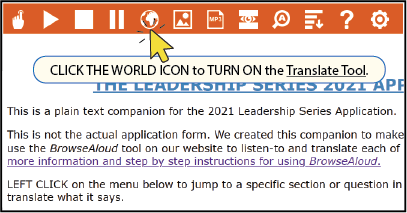 CLICK THE WORLD ICON to TURN ON the Translate Tool.