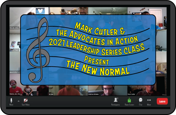 A screenshot with 2021 conference attendees on Zoom and the words, "The New Normal" in a text box.