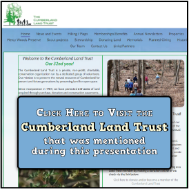 A screenshot of their homepage that says, "click here to visit the Cumberland Land Trust  that was mentioned during this presentation."