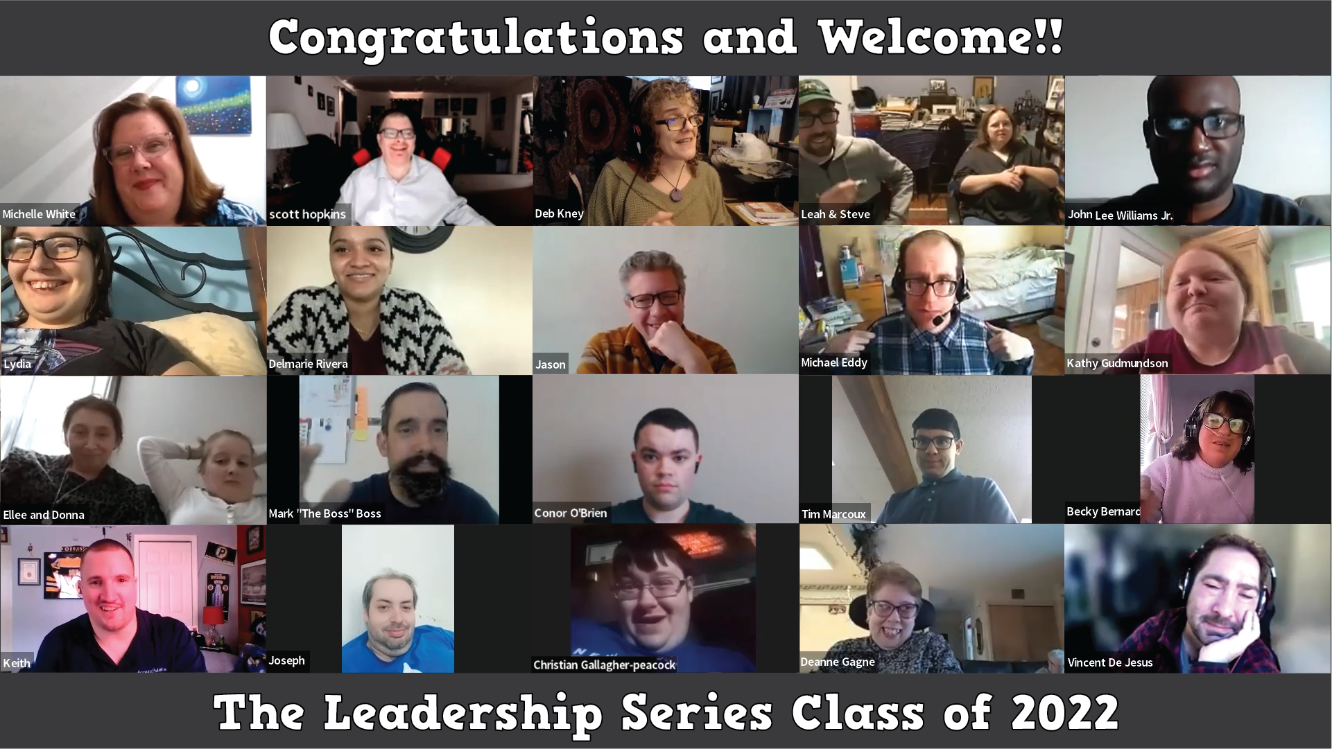 Photo collage of the 2022 Leadership Series Class on Zoom. 
