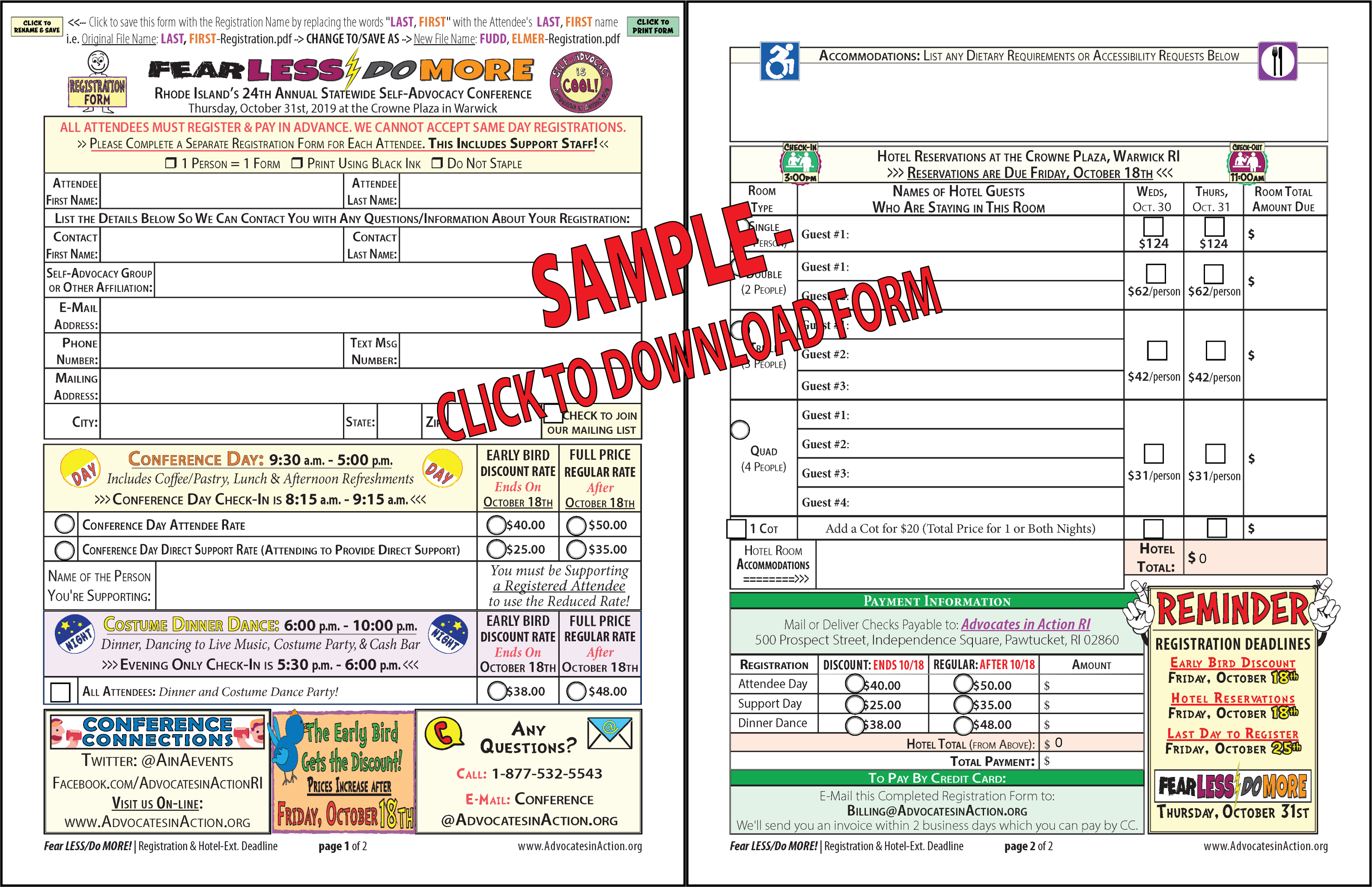 image of 2 page registraton form
