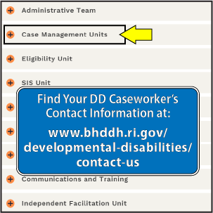 Find your DD Caseworker's contact information at: https://bhddh.ri.gov/developmental-disabilities/contact-us